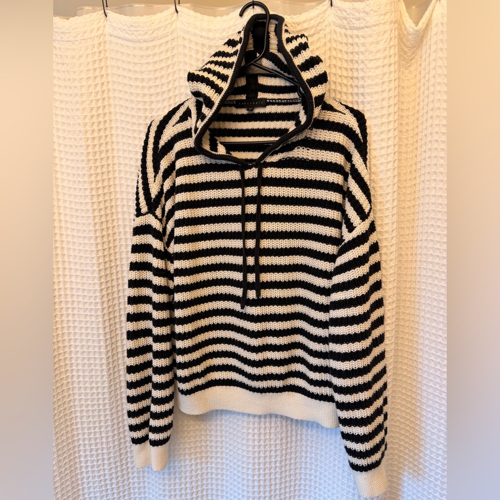 Sanctuary Black & White Striped Cowl Hoodie Sweater